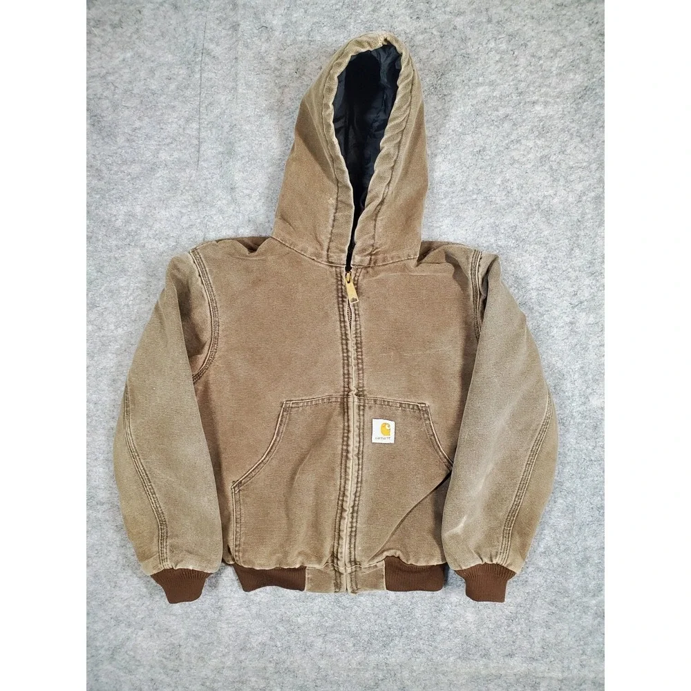 Vintage Carhartt Canvas Active Bomber Work Jacket Youth Size Medium Brown JQ682